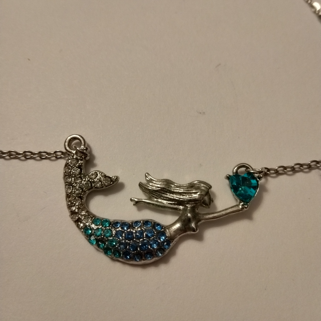 Silver And Blue Mermaid Pendant Necklace 8$